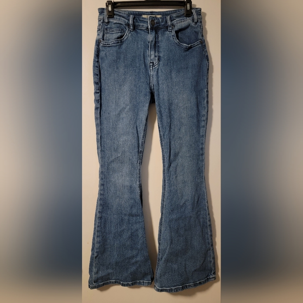 Blue Flare Wide Leg Jeans with Relaxed Fit
